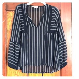 Sheer navy and white striped blouse